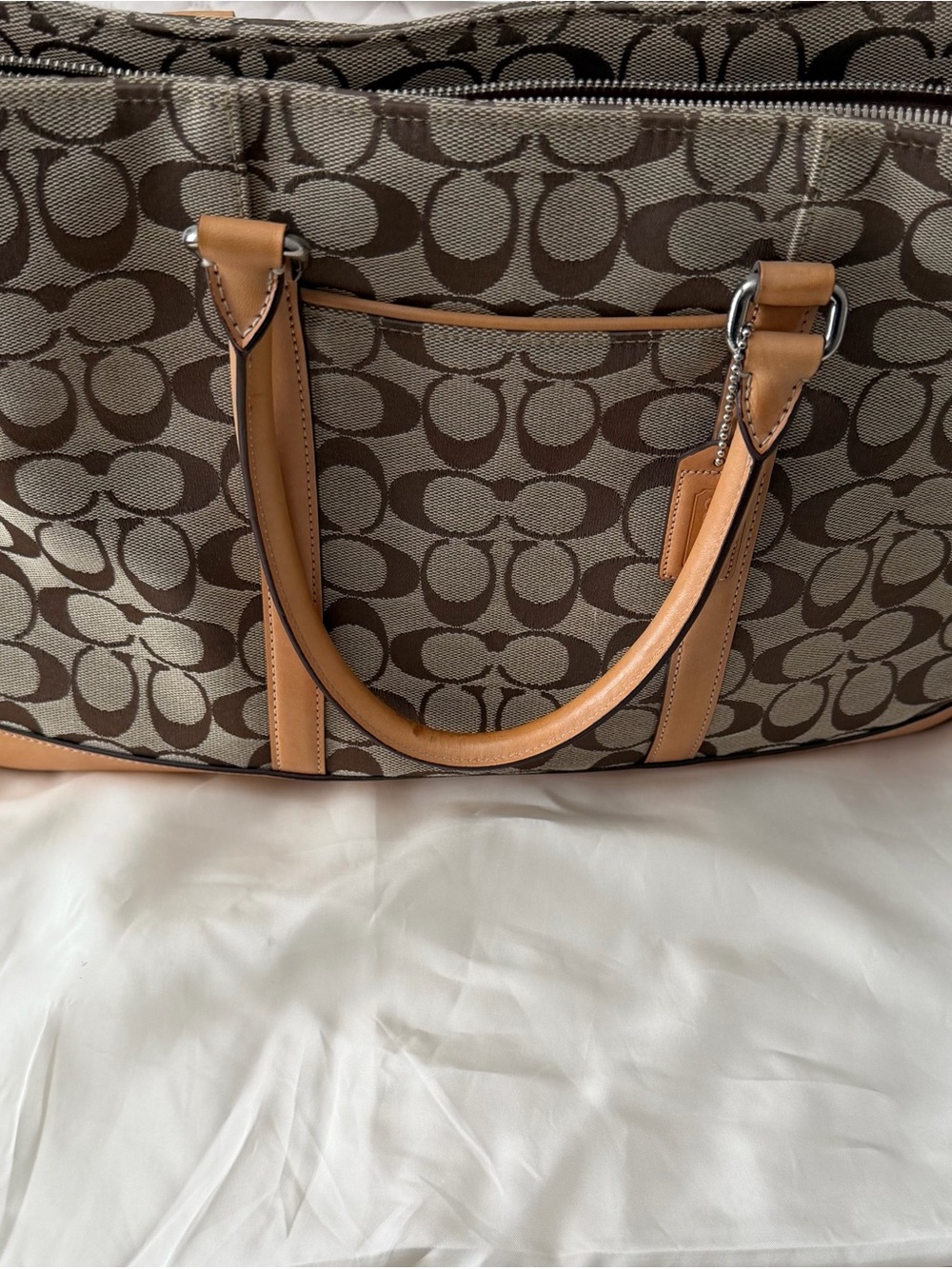 Coach Signature Canvas Travel Tote in Brown and Tan Leather Trim - Picture 3 of 6